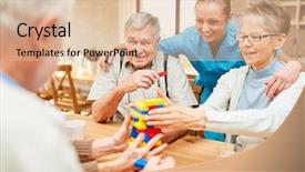  Presentation with home care - Audience pleasing slide set consisting of oldage staff - nursing home care in demente backdrop and a lemonade colored foreground