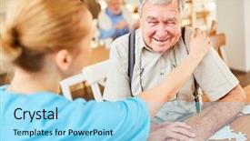  Presentation with dementia - PPT layouts enhanced with oldage staff - nursing woman consoles a senior background and a arctic colored foreground