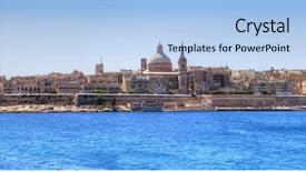  Presentation with malta - Beautiful PPT theme featuring olden days - valletta the capital of malta backdrop and a light blue colored foreground