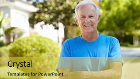  Presentation with elderly - Slide deck enhanced with older - fit active elderly man outdoors background and a yellow colored foreground