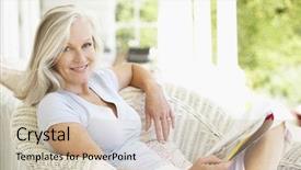  Presentation with older woman - Cool new PPT layouts with older - senior woman sitting outside reading backdrop and a soft green colored foreground
