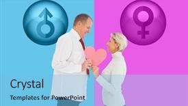  Presentation with older couple - Amazing slides having older affectionate couple holding pink heart shape against pink and blue backdrop and a light blue colored foreground