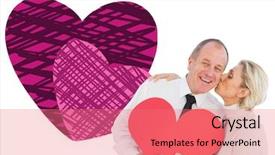  Presentation with older couple - Colorful PPT theme enhanced with older affectionate couple holding red heart shape against hearts backdrop and a coral colored foreground