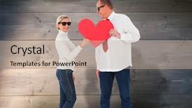  Presentation with older couple - Colorful PPT layouts enhanced with older affectionate couple holding red backdrop and a mint green colored foreground