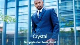  Presentation with camera - Audience pleasing slides consisting of older african american - proud businessman looking at camera backdrop and a ocean colored foreground