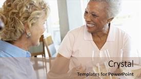  Presentation with meze restaurant - Theme with older african american seniors - friends having lunch together background and a coral colored foreground