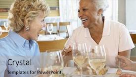  Presentation with african american seniors - Colorful PPT layouts enhanced with older african american seniors - friends having lunch together backdrop and a coral colored foreground