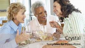  Presentation with lunch - Cool new slides with older african american seniors - friends having lunch together backdrop and a coral colored foreground