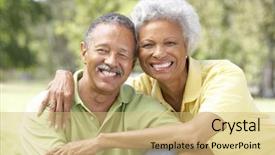  Presentation with older couple - Colorful slide deck enhanced with older african american seniors - portrait of senior couple backdrop and a yellow colored foreground