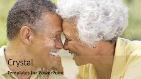  Presentation with older couple - Slide deck featuring closeup of hairstylists hands straightening hair of female client in salon background and a gray colored foreground