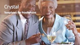  Presentation with senior couple - Audience pleasing slides consisting of older african american seniors - senior couple having dinner together backdrop and a tawny brown colored foreground