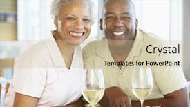  Presentation with active seniors senior couple - Slide deck consisting of older african american seniors - senior couple having lunch together background and a soft green colored foreground