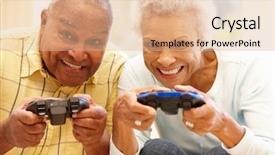  Presentation with computer games - Beautiful theme featuring older african american seniors - senior couple playing computer games backdrop and a lemonade colored foreground