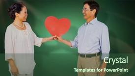  Presentation with older couple - Amazing presentation design having older asian couple holding heart against green vignette backdrop and a ocean colored foreground