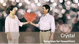  Presentation with older couple - Cool new PPT layouts with older asian couple holding heart against glowing background backdrop and a coral colored foreground