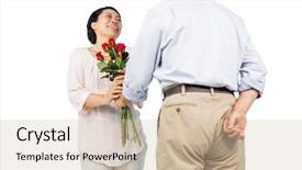  Presentation with older couple - Presentation theme with older asian couple with roses on white background background and a soft green colored foreground