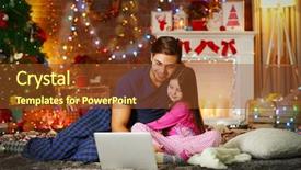  Presentation with sister - Beautiful PPT layouts featuring older brother with little sister using laptop and hugging in christmas living room backdrop and a tawny brown colored foreground