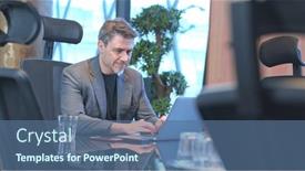  Presentation with office room - PPT theme consisting of older-businessman-working-with-laptop background and a ocean colored foreground