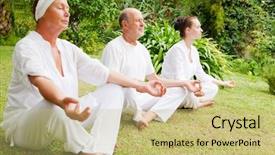  Presentation with older couple - Colorful presentation theme enhanced with older couple learning from younger backdrop and a yellow colored foreground