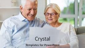  Presentation with older couple - Slide set featuring older couple reading papers together background and a light blue colored foreground