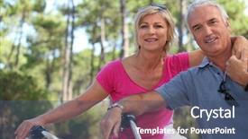  Presentation with older couple - PPT theme enhanced with older couple riding bikes background and a ocean colored foreground