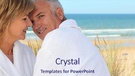  Presentation with older couple - PPT theme featuring older couple smooching in the sand dunes background and a sky blue colored foreground
