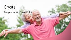  Presentation with college education happy smiling - Audience pleasing slides consisting of older family - happy and smiling senior couple backdrop and a  colored foreground