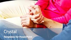  Presentation with hands holding - Audience pleasing presentation theme consisting of older family - mother and son sitting backdrop and a teal colored foreground