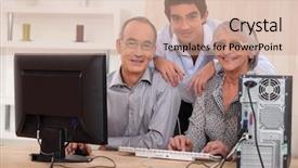  Presentation with older parents computer - PPT theme having older family - nieto and grandparents with computer background and a coral colored foreground