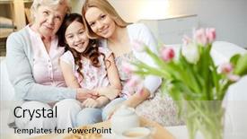  Presentation with displaying a happy mother cudd - Beautiful PPT layouts featuring older family - portrait of happy little girl backdrop and a lemonade colored foreground