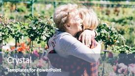  Presentation with lady - Presentation theme consisting of older lady hugging her granddaughter background and a ocean colored foreground