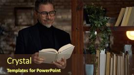  Presentation with older adult - Presentation theme with older-man-reading-book background and a tawny brown colored foreground