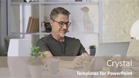  Presentation with older adult - PPT theme featuring older-man-sitting-at-desk background and a gray colored foreground