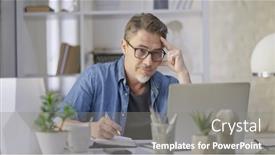  Presentation with older adult - Theme having older-man-sitting-at-desk background and a gray colored foreground