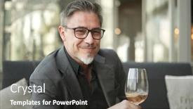  Presentation with drinking glass - Slides having older-man-sitting-on-coach background and a dark gray colored foreground