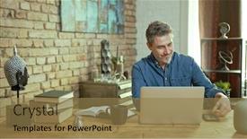  Presentation with office room - Audience pleasing slide set consisting of older-man-tele-working backdrop and a coral colored foreground