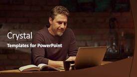  Presentation with office room - Beautiful presentation theme featuring older-man-tele-working backdrop and a wine colored foreground