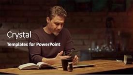  Presentation with old man and his music - Slide set having older-man-tele-working background and a wine colored foreground