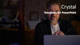  Presentation with older adult - Slide set enhanced with older-man-working-online background and a wine colored foreground