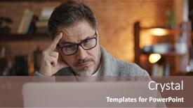  Presentation with home office - Audience pleasing slide set consisting of older-man-working-online backdrop and a violet colored foreground