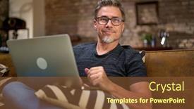  Presentation with older adult - Slide set featuring older-man-working-online background and a tawny brown colored foreground