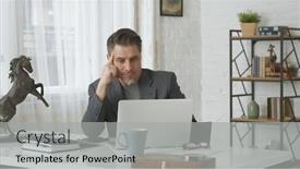  Presentation with home office - Colorful PPT layouts enhanced with older-man-working-with-laptop backdrop and a light gray colored foreground