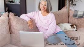  Presentation with older woman - Theme featuring older-mature-woman-using-wireless background and a light gray colored foreground