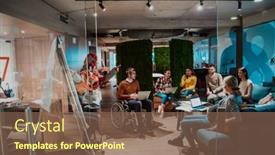  Presentation with diverse people - Presentation design enhanced with older-muslim-businesswoman-presents background and a  colored foreground