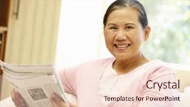  Presentation with senior asian - Theme featuring older paper - senior asian woman reading newspaper background and a lemonade colored foreground