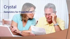  Presentation with senior couple - Presentation theme having older paper - senior couple looking bills background and a sky blue colored foreground