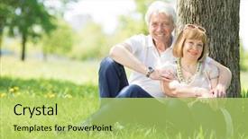  Presentation with active seniors senior couple - Beautiful PPT theme featuring older people - happy senior couple sitting backdrop and a yellow colored foreground