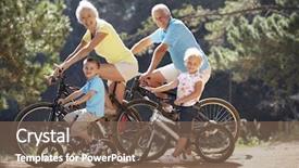  Presentation with older couple - Slide deck consisting of older people - senior couple with grandchildren background and a violet colored foreground