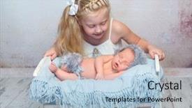  Presentation with newborn - Amazing presentation theme having older sister watching him beside backdrop and a light blue colored foreground