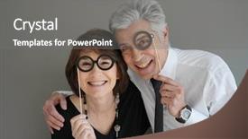  Presentation with older couple - PPT layouts consisting of older wedding - cheerful senior couple with photobooth background and a gray colored foreground